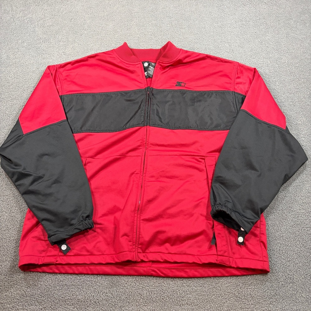 Starter Jacket Mens XL Red Black STM1119B Full Zip Colorblock Windbreaker Sport